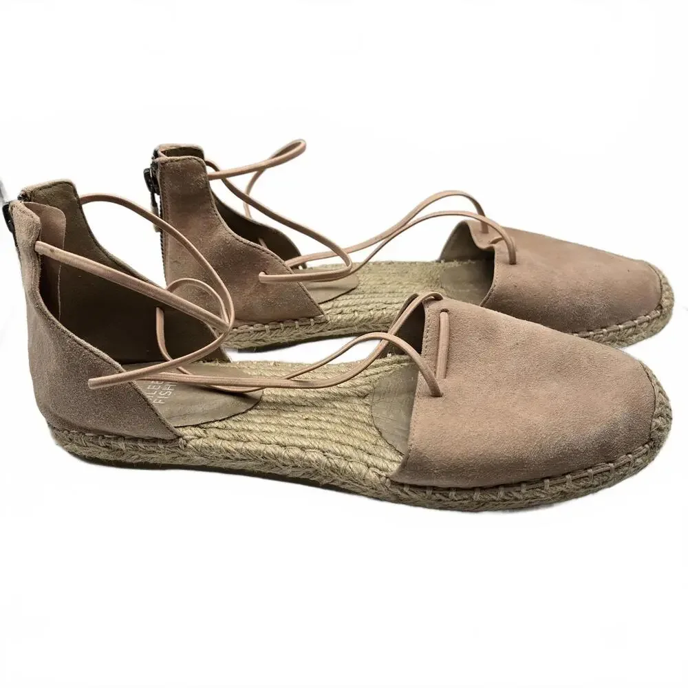 Eileen Fisher Blush Suede Elastic Strap Espadrille Flats Women's 9 Pink Zip